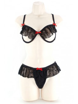 UNDERWIRE BRA & G-LACE BLACK 2XL