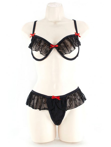UNDERWIRE BRA & G-LACE BLACK 2XL