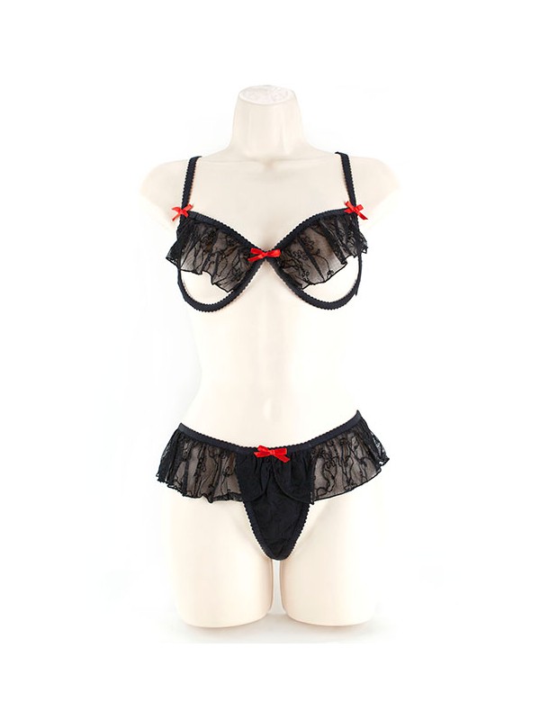 UNDERWIRE BRA & G-LACE BLACK 2XL