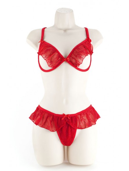 UNDERWIRE BRA & G-LACE RED 2XL