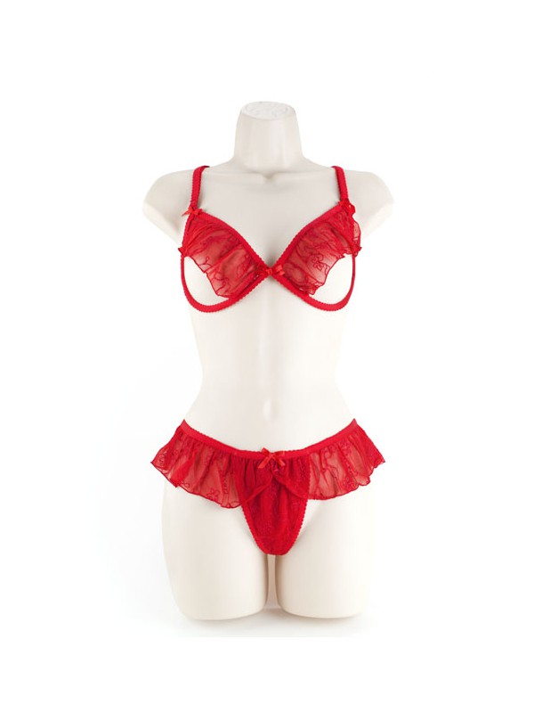 UNDERWIRE BRA & G-LACE RED 2XL