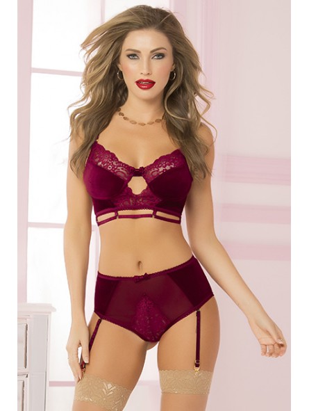 VELVE & LACE LONG LINE BRA & PANTY WINE