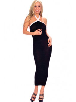 VESTIDO LARGO NEGRO C/BLANCO *