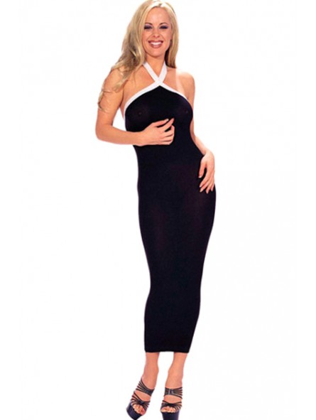 VESTIDO LARGO NEGRO C/BLANCO *