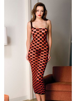 VESTIDO ROJO C/CUADROS NEGROS