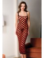 VESTIDO ROJO C/CUADROS NEGROS