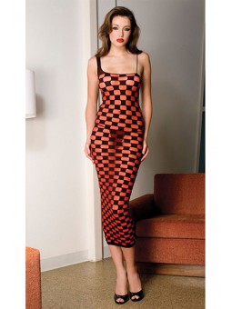 VESTIDO ROJO C/CUADROS NEGROS