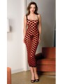 VESTIDO ROJO C/CUADROS NEGROS