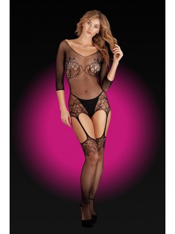 Bodystocking mangas red Floral Negro TU