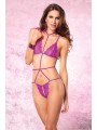 CAGE STRAP CROTCHLESS LACE TEDDY WITH CHOKER DETAIL MAGENTA