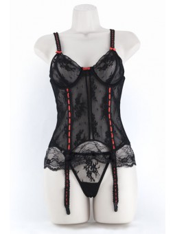 CORSET & G W/RIBBON BLACK XL