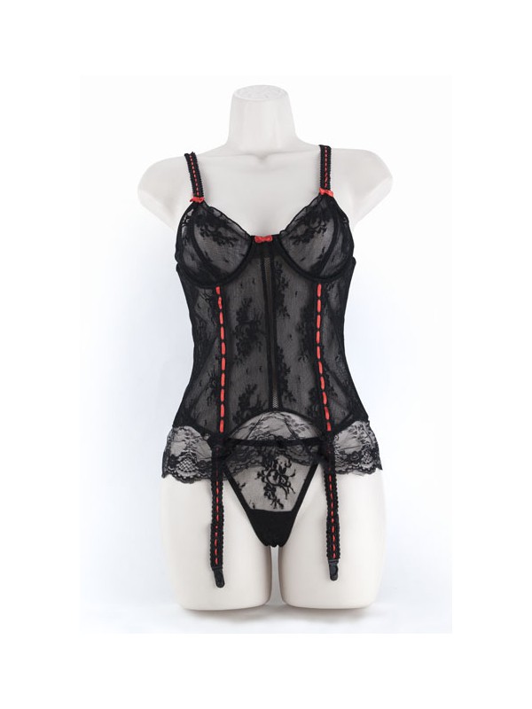 CORSET & G W/RIBBON BLACK XL