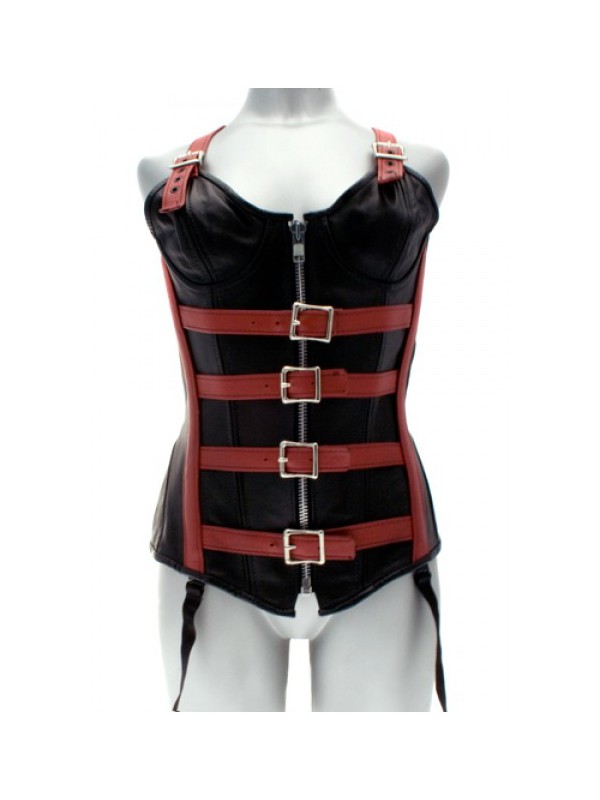 CORSET NEGRO C/ ROJO,CUERO HEBILLAS C/TANGA TM