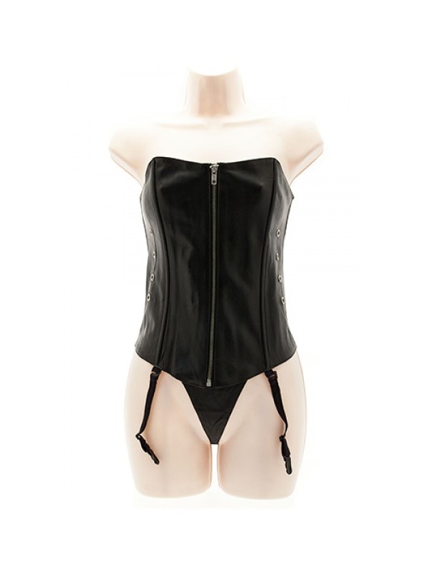 CORSET NEGRO,CUERO C/TANGA TM