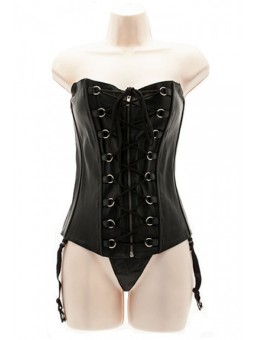 CORSET NEGRO,CUERO HEBILLAS C/TANGA T M