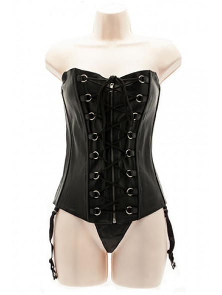CORSET NEGRO,CUERO HEBILLAS C/TANGA T M