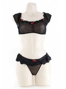 CROP TOP SET, ROSEBUDS BLACK 2XL