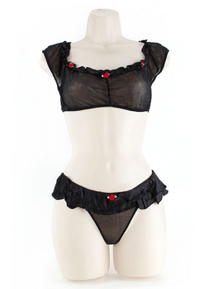 CROP TOP SET, ROSEBUDS BLACK 2XL