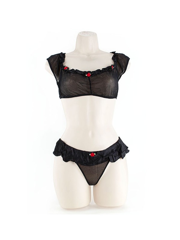 CROP TOP SET, ROSEBUDS BLACK 2XL