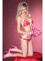 2PC. RUFFLE TRIMMED FLORAL LACE BIKINI TOP AND SIDE TIE PANTY