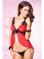 2PC. SHEER HIGH-LOW BABYDOLL WITH ACE APPLIQU? STRAP G-STRING