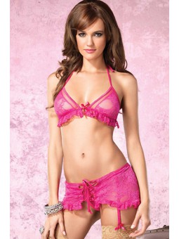 3PC. LACE BRA TOP, GARTER BELT WITH CORSET LACE UP, G-STRING PIN