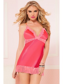 ENCHANTING CHEMISE & THONG CORAL