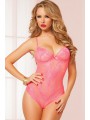 GALLON LACE & DOTTED MESH TEDDY CORAL CORAL M