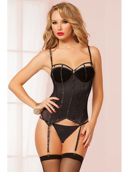 GLITTER ELASTIC BUSTIER & THONG BLACK
