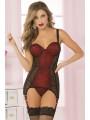 Lace & Dot Mesh Chemise & Thong Red