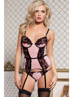 LACE & MESH BUSTIER & PANTY PINK S