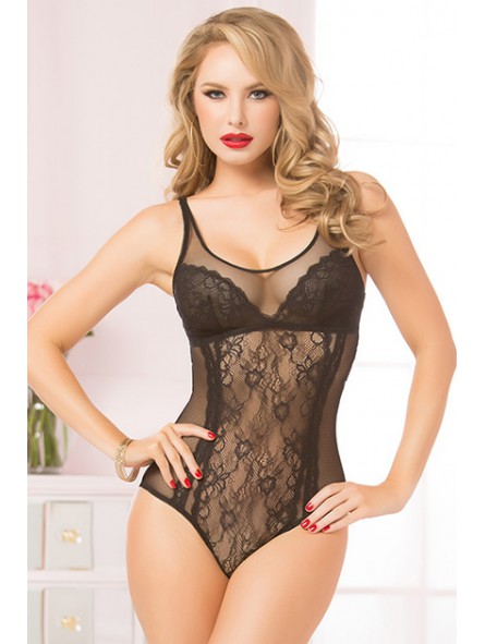 LACE AND MESH TEDDY BLACK M