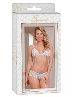 Luv Lace -Peek-A-Boo Bra & Split BAck Short White S/M