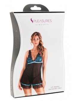 Babydoll Encaje Azul/Negro TU