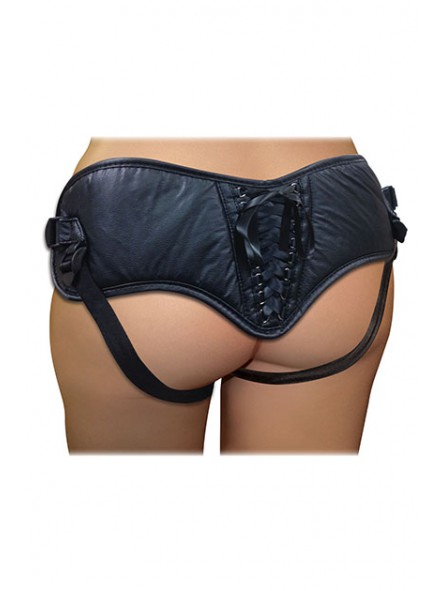 PLUS SIZE BLACK PVC CORSETTE STRAP-ON