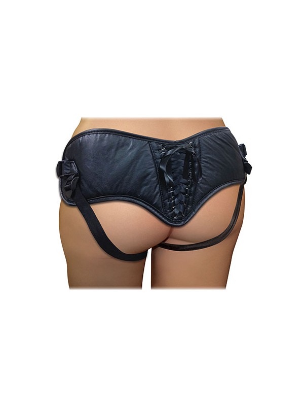 PLUS SIZE BLACK PVC CORSETTE STRAP-ON