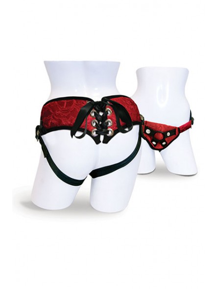 RED LACE CORSETTE STRAP ON