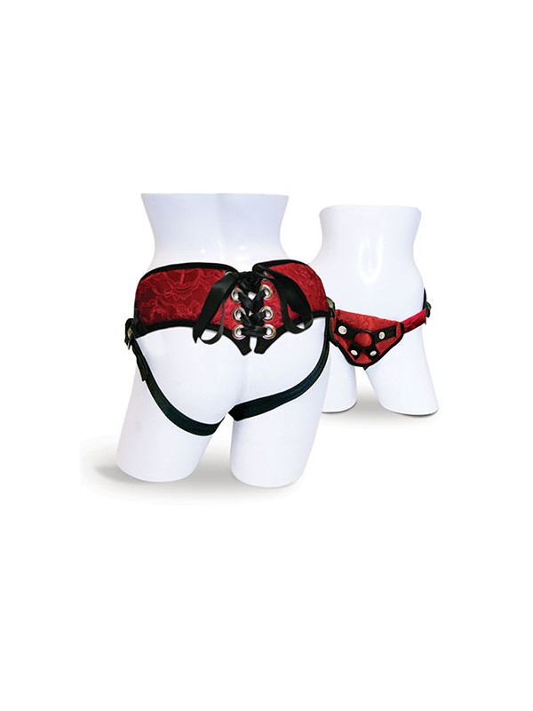 RED LACE CORSETTE STRAP ON