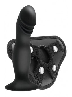Strappy Harness Set - 2 Ring Harness With Dildo Black