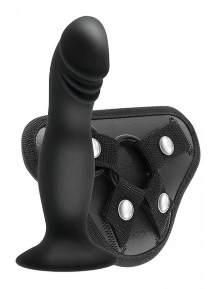Strappy Harness Set - 2 Ring Harness With Dildo Black