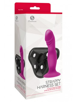 Strappy Harness Set - 2 Ring Harness With Dildo Pink