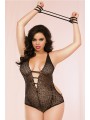 SWIRL LACE TEDDY & HANDCUFF SET BLACK OSX