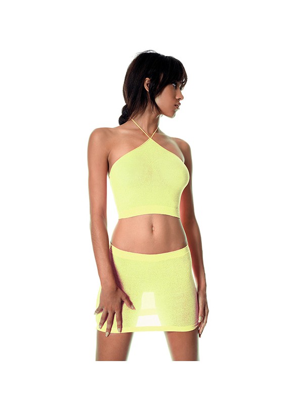 TOP Y FALDA LUREX AMARILLO NEON