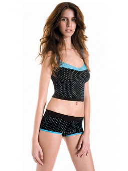 TOP Y PANTALON NEGRO TOPO AZUL