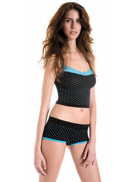 TOP Y PANTALON NEGRO TOPO AZUL